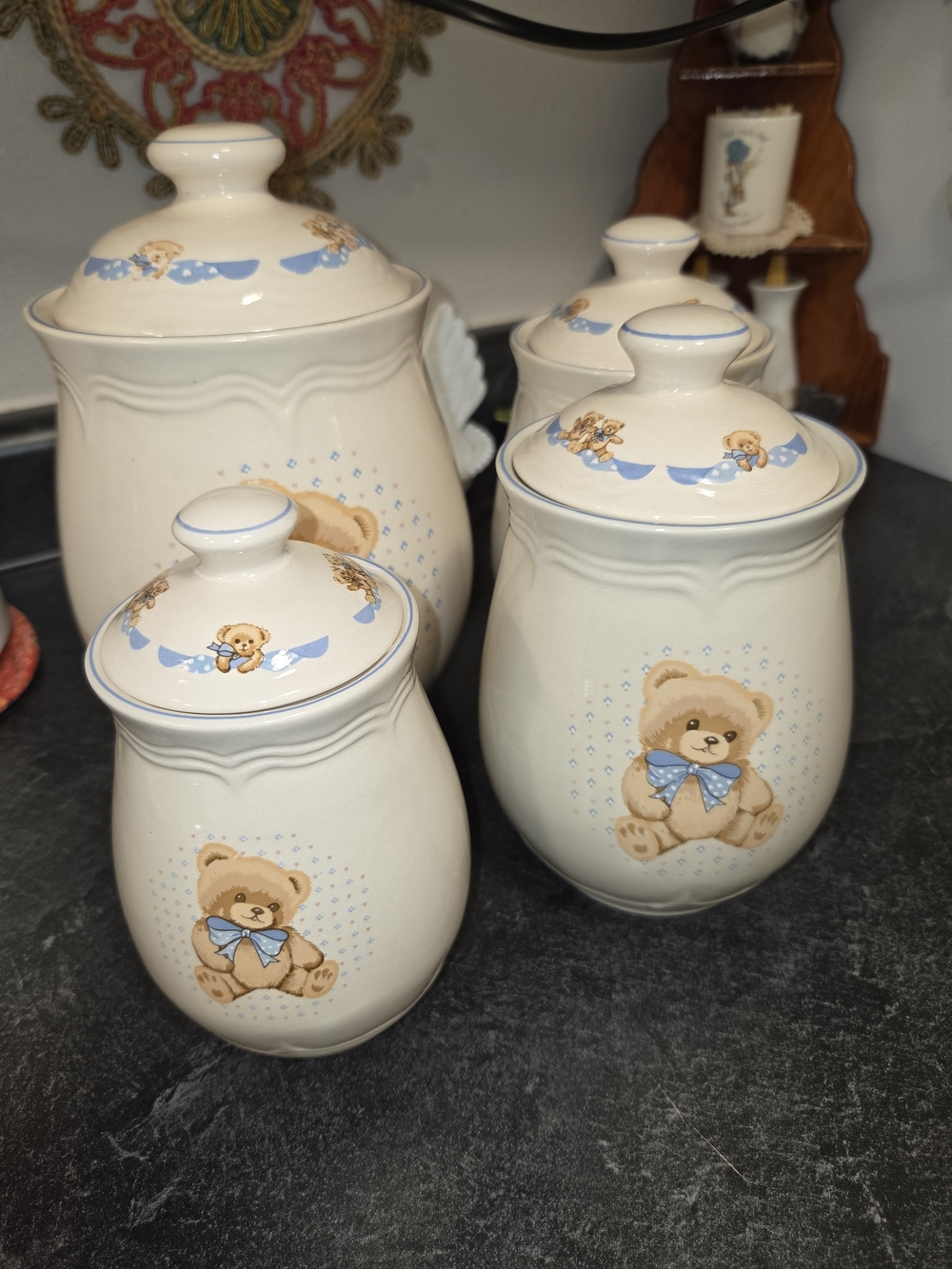 Tienshan Stoneware Theodore Country Bear Canister Set